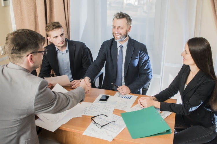 Business employees being productive at work